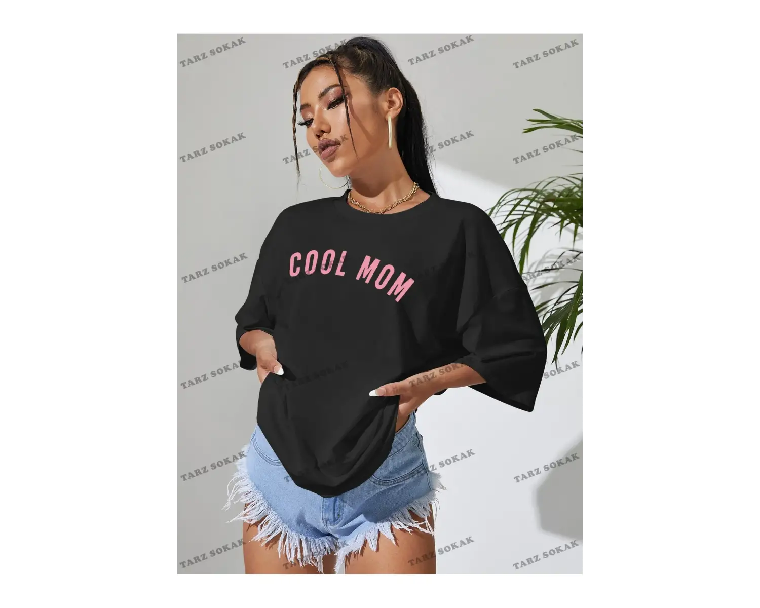 Unisex BAY  Harfli Grafik Düşük Omuz Oversize Tişört KOD-1343