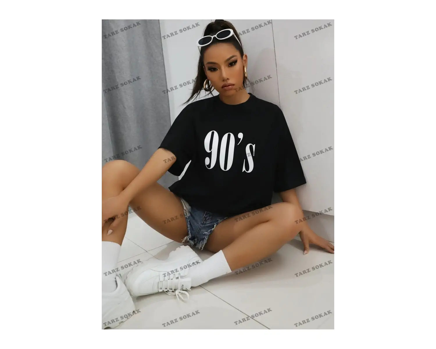 Unisex BAY  Harfli Grafik Düşük Omuz Oversize Tişört KOD-1394