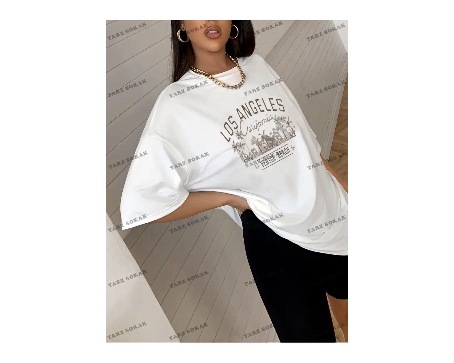 Unisex BAY  Hindistan Cevizi Ağacı Ve Harf Grafikli Drop Omuz Tişört KOD-1313