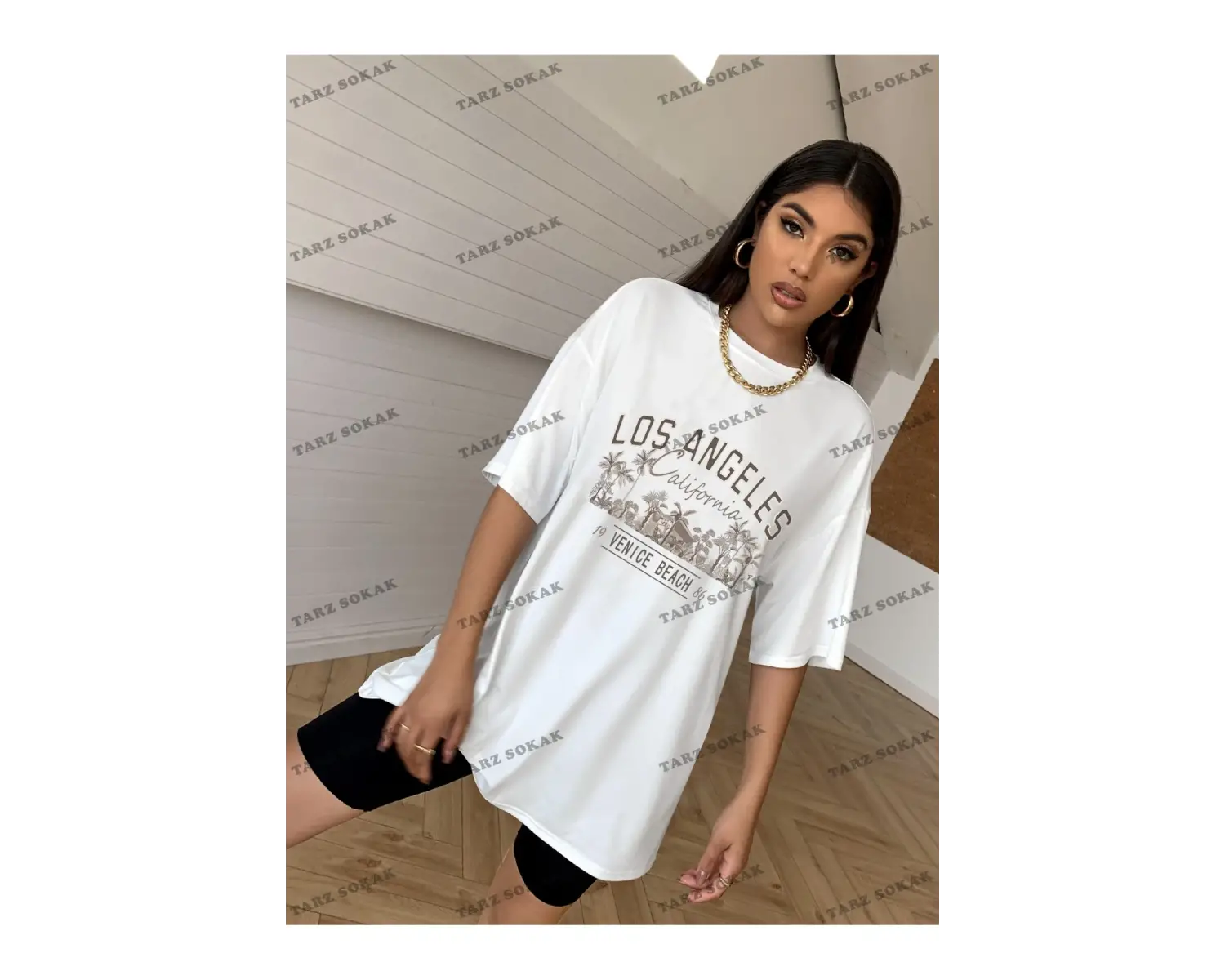 Unisex BAY  Hindistan Cevizi Ağacı Ve Harf Grafikli Drop Omuz Tişört KOD-1313