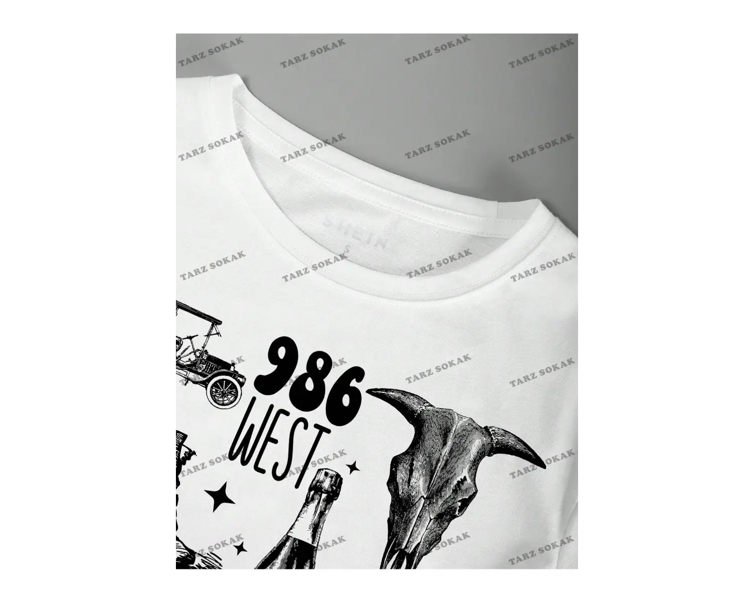 Unisex BAY  Kadın Batı Tarzı Baskılı Kısa Kollu Tişört KOD-1336