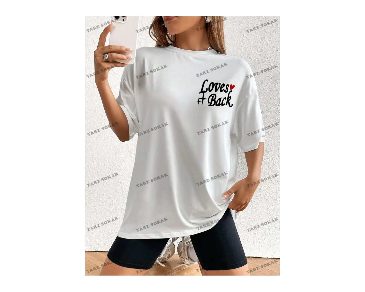 Unisex BAY  Kadın Kafatası Kafalı, Aşk Kalpli ve Harfli Baskılı Tişört KOD-1303