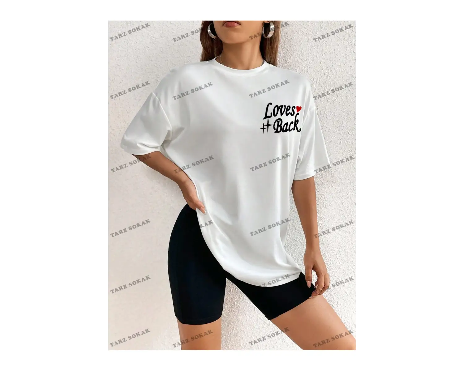 Unisex BAY  Kadın Kafatası Kafalı, Aşk Kalpli ve Harfli Baskılı Tişört KOD-1303