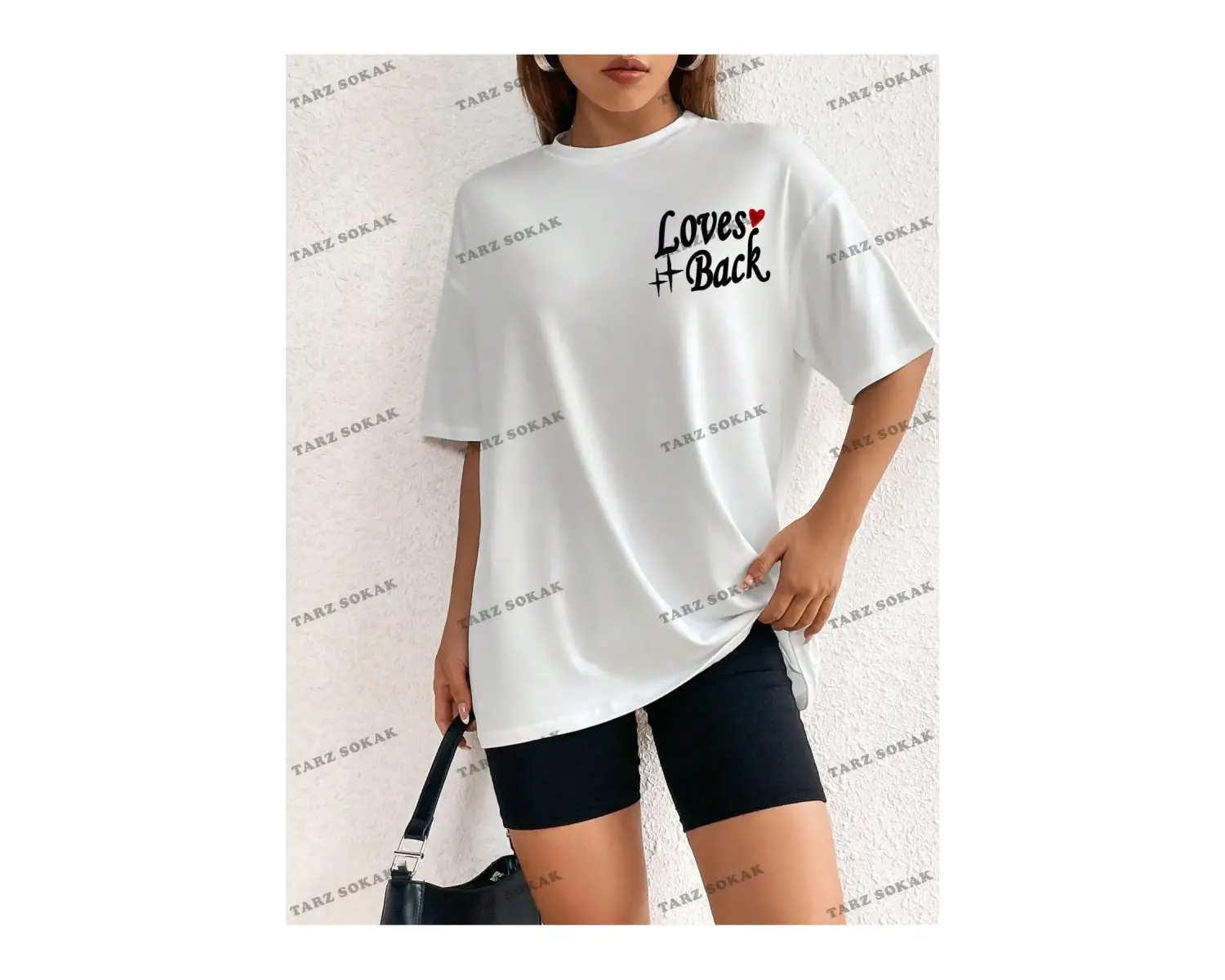 Unisex BAY  Kadın Kafatası Kafalı, Aşk Kalpli ve Harfli Baskılı Tişört KOD-1303