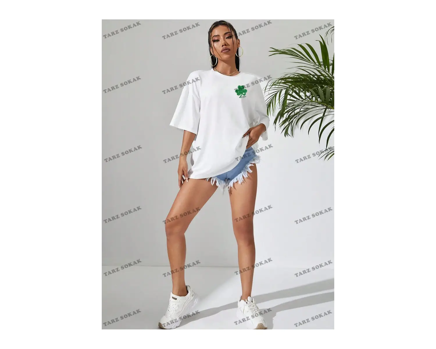 Unisex BAY  Kadın Mektup Karikatür Gülümseyen Yüz Baskı Kısa Kollu Tişört KOD-1377