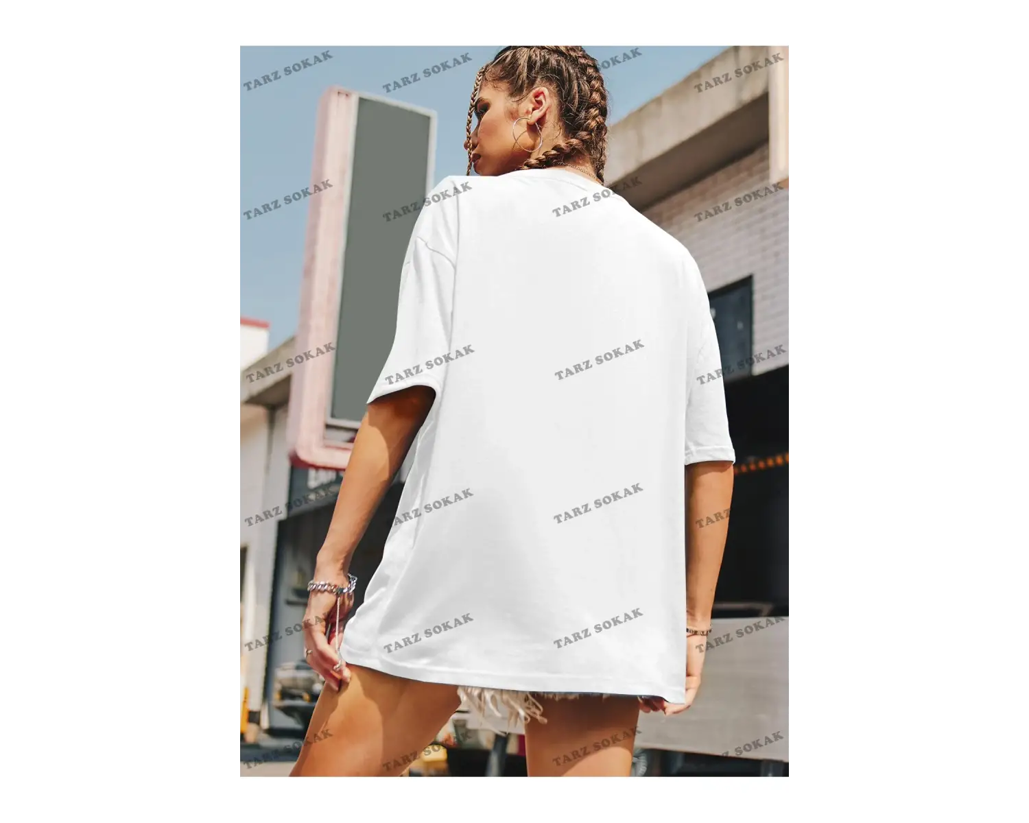 Unisex BAY  Kadın Slogan Desenli Düşük Omuz Kısa Kollu Tişört KOD-1396