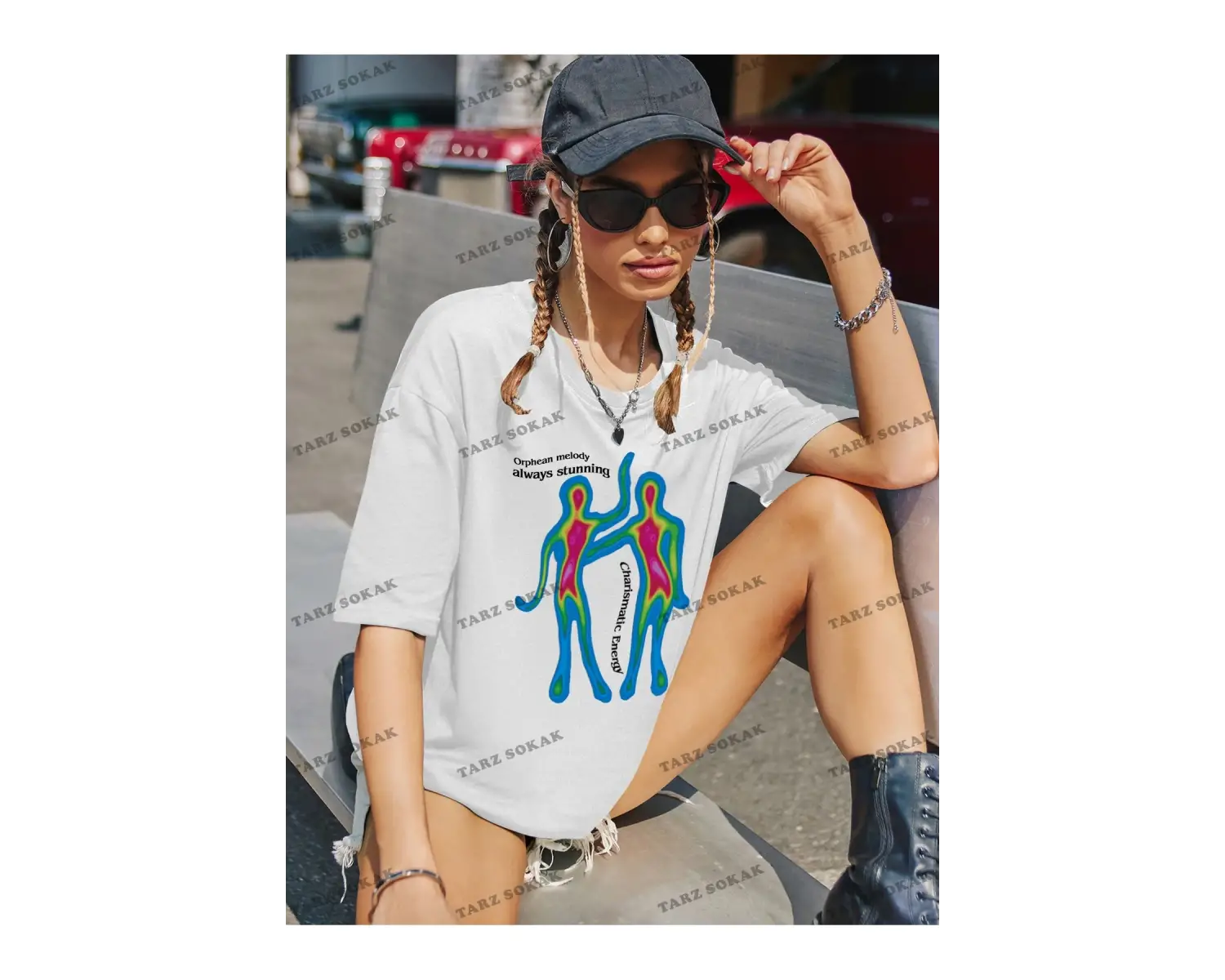 Unisex BAY  Kadın Slogan Desenli Düşük Omuz Kısa Kollu Tişört KOD-1396