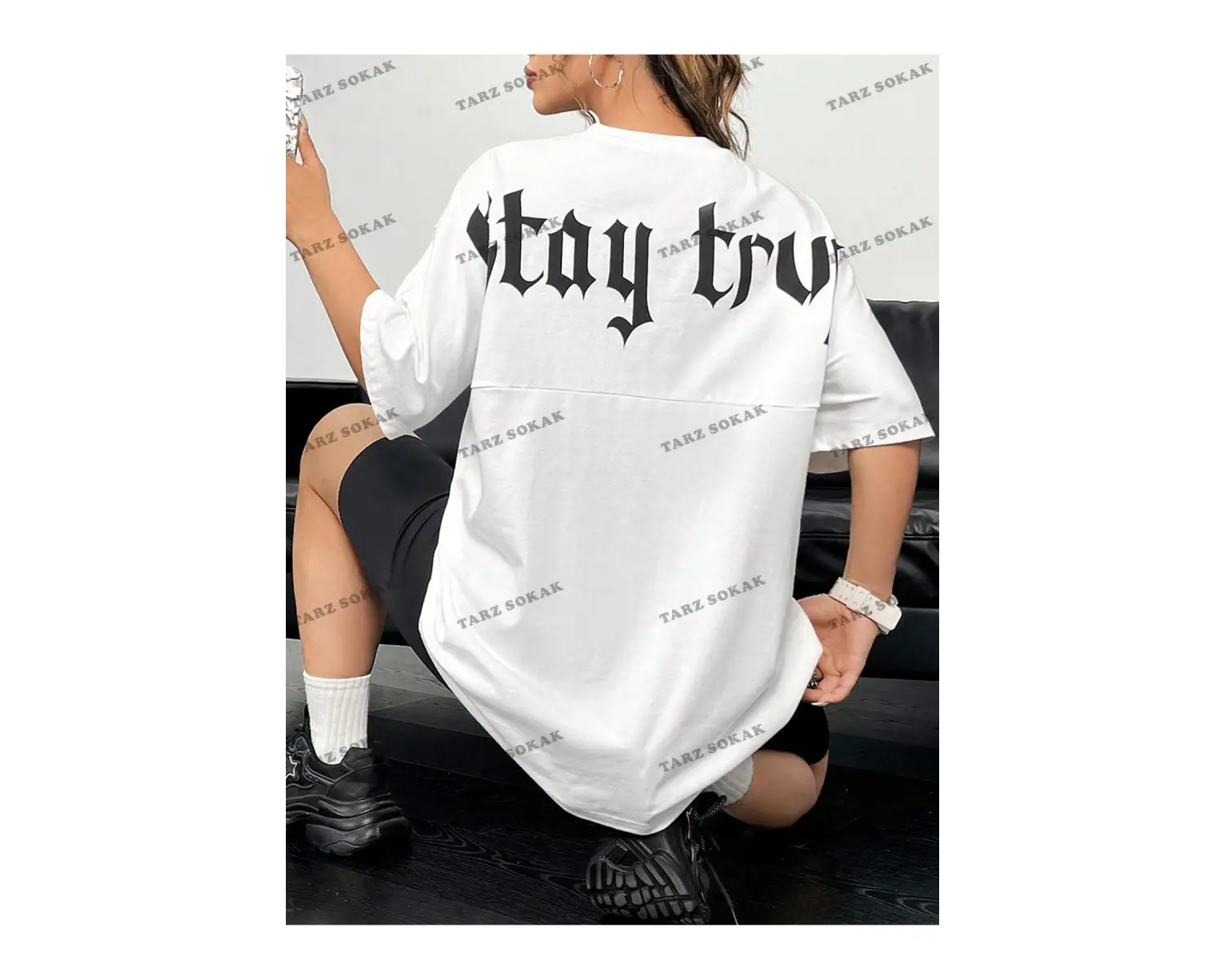 Unisex BAY  Kadın Ultra Bol Basic Harfli Tişört KOD-1383