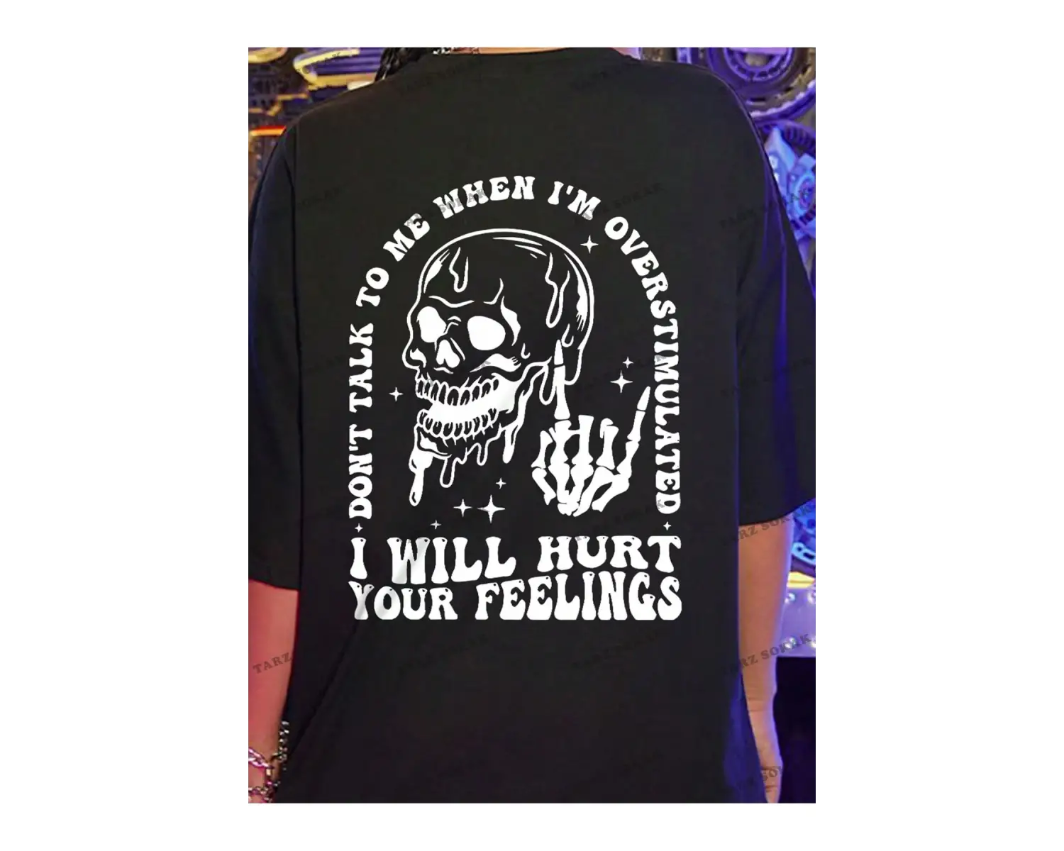 Unisex BAY  Kafatası Desenli Yuvarlak Yaka Sloganlı Kadın Tişört KOD-1327