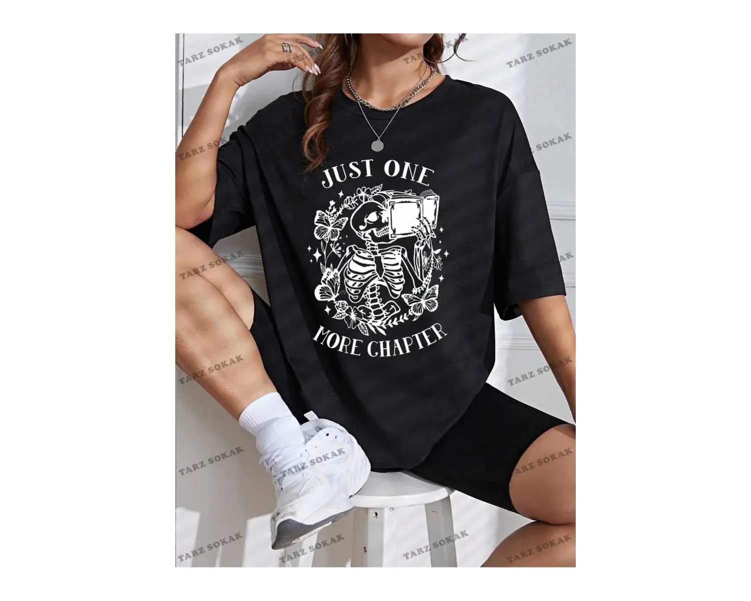 Unisex BAY  Kafatası ve Slogan Grafikli Düşük Omuzlu Tişört KOD-1332