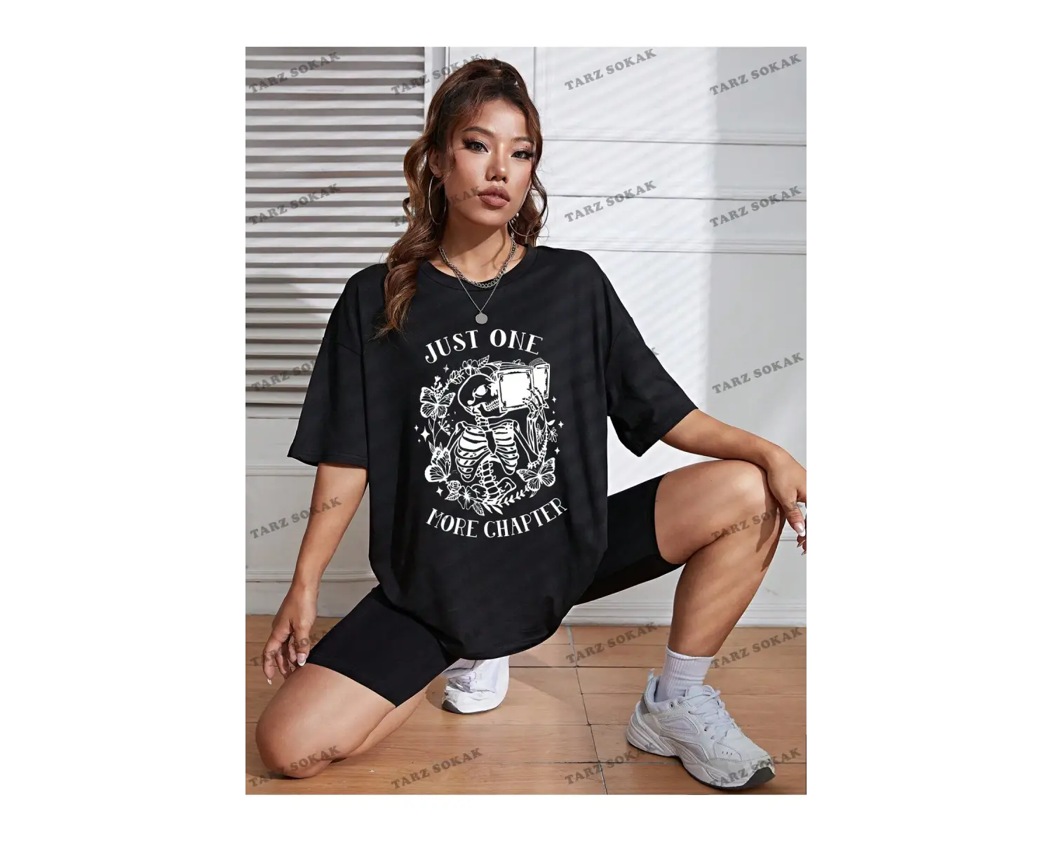 Unisex BAY  Kafatası ve Slogan Grafikli Düşük Omuzlu Tişört KOD-1332