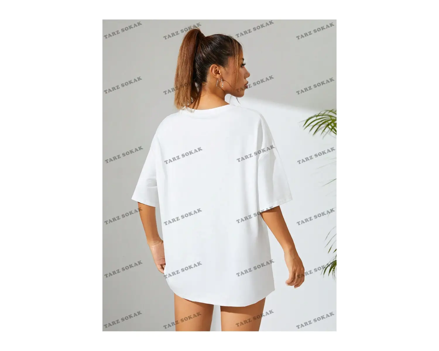 Unisex BAY  Karikatür Ayı Baskı Damla Omuz Büyük Boy Tişört KOD-1375