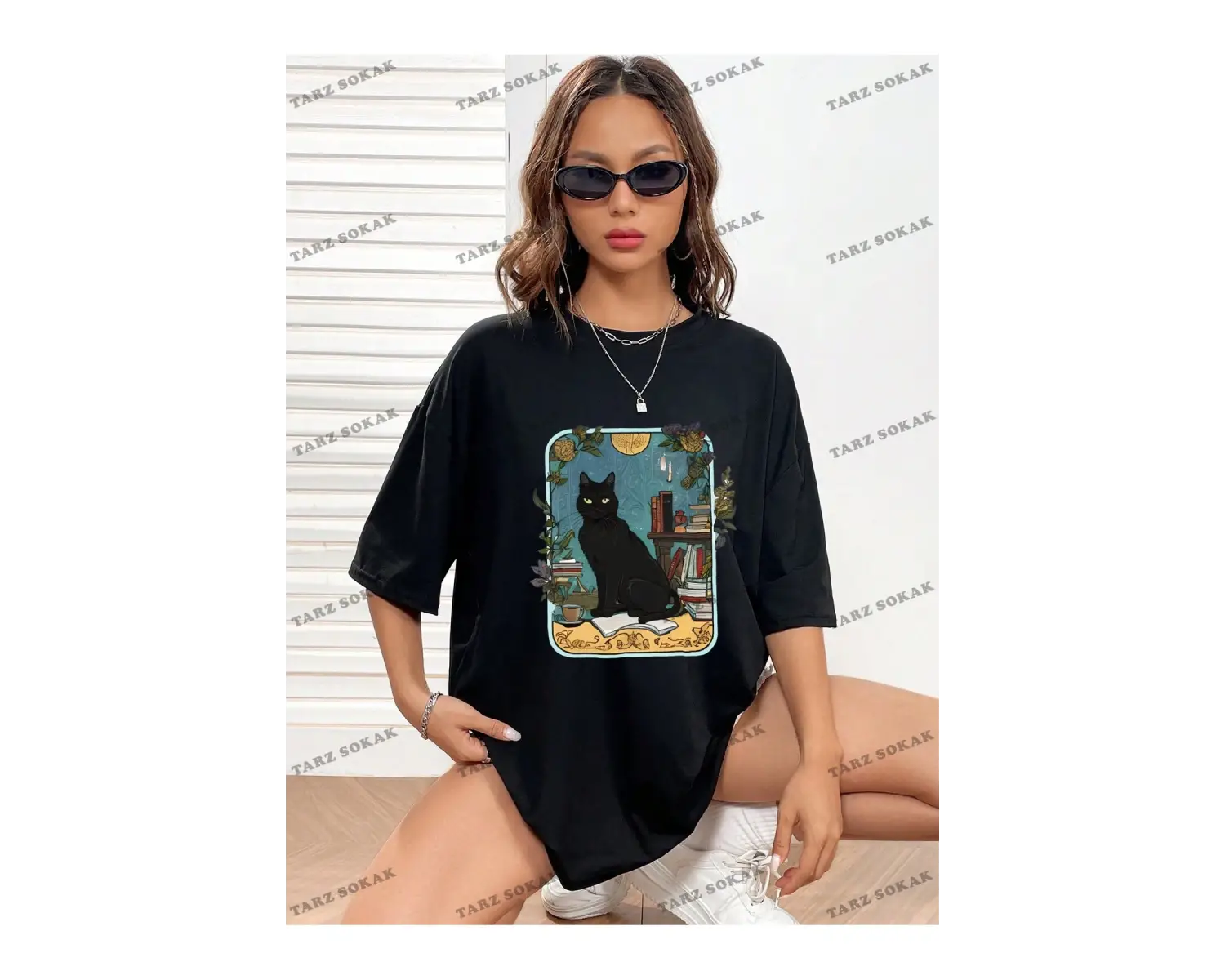 Unisex BAY  Kedi Desenli Damla Omuz Tişört KOD-1335