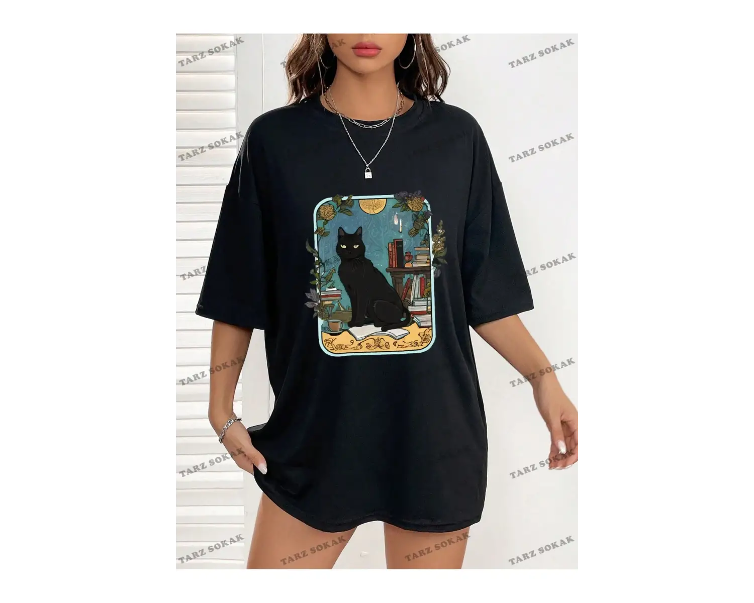 Unisex BAY  Kedi Desenli Damla Omuz Tişört KOD-1335