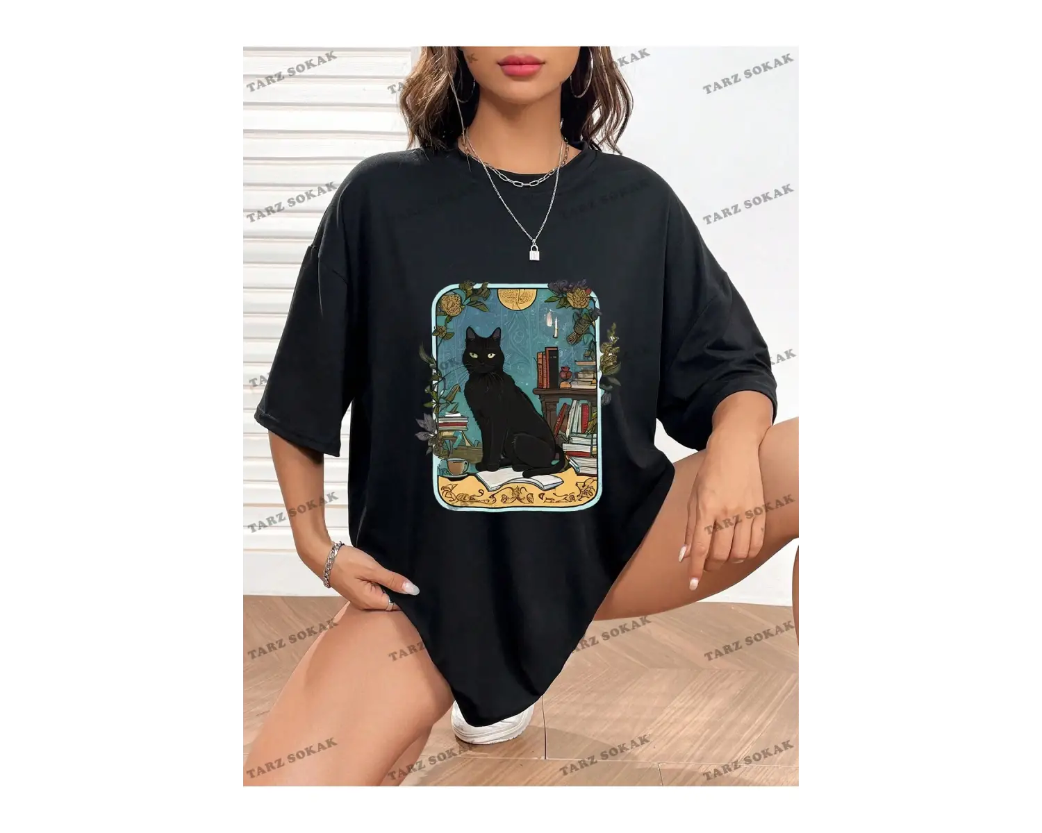 Unisex BAY  Kedi Desenli Damla Omuz Tişört KOD-1335