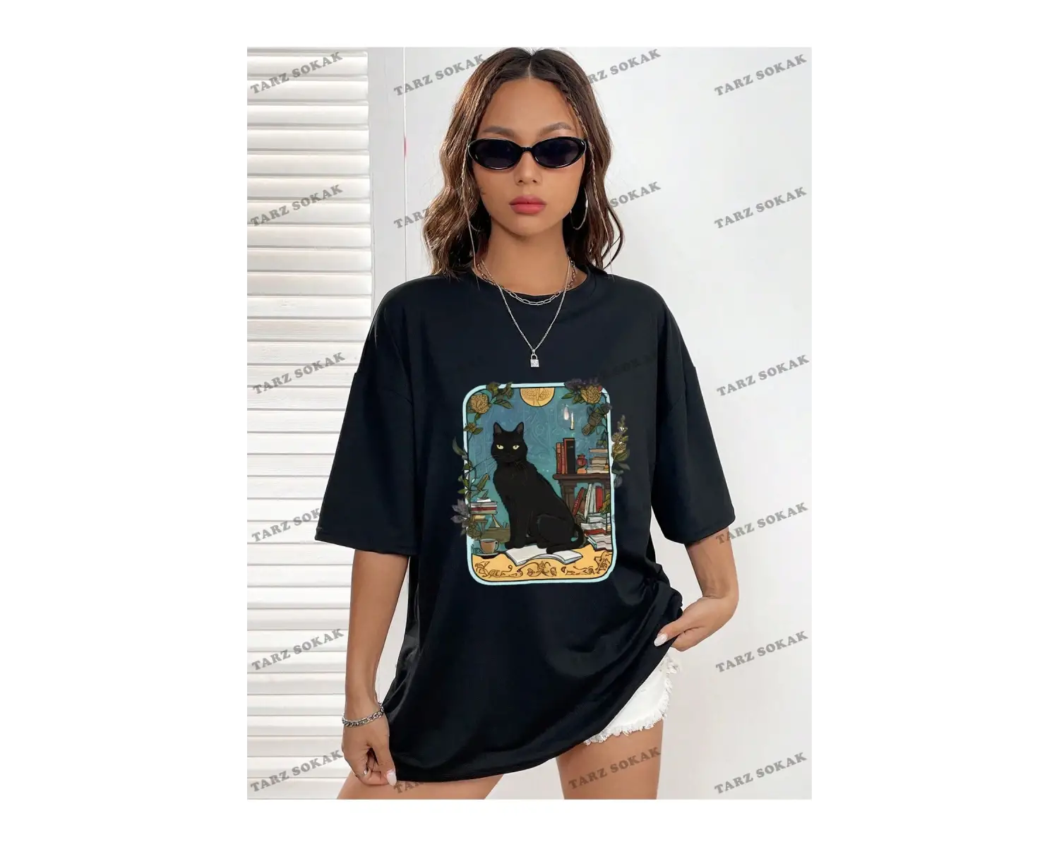 Unisex BAY  Kedi Desenli Damla Omuz Tişört KOD-1335