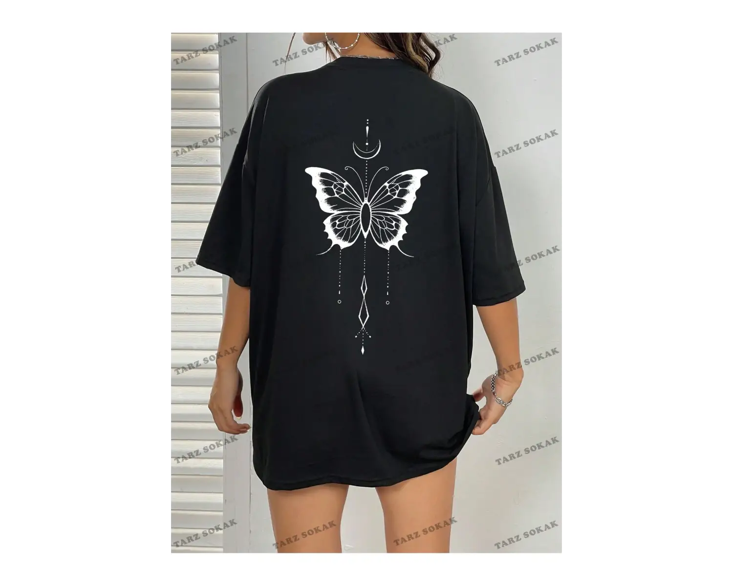 Unisex BAY  Kelebek Desenli Damla Omuz Tişört KOD-1382