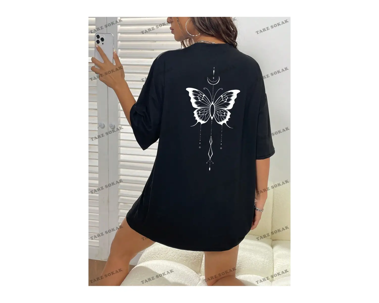 Unisex BAY  Kelebek Desenli Damla Omuz Tişört KOD-1382