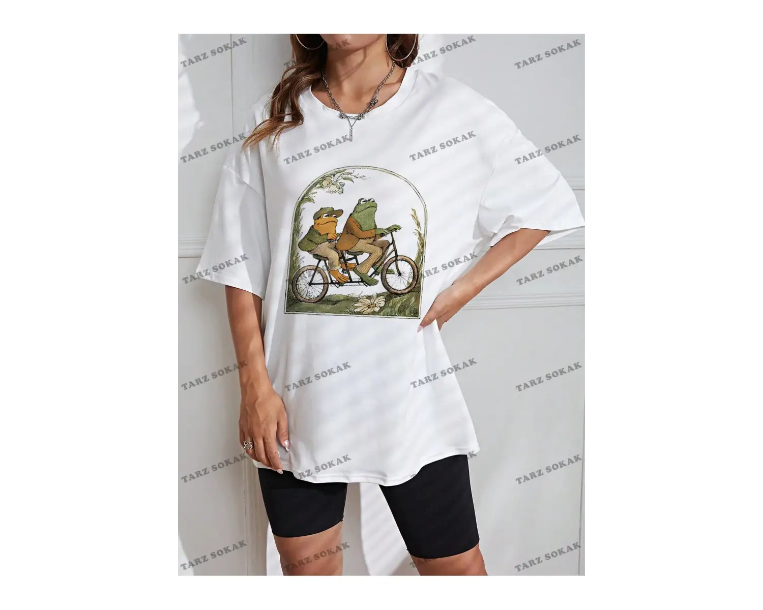 Unisex BAY  Kurbağa Desenli Düşük Omuzlu Tişört KOD-1364