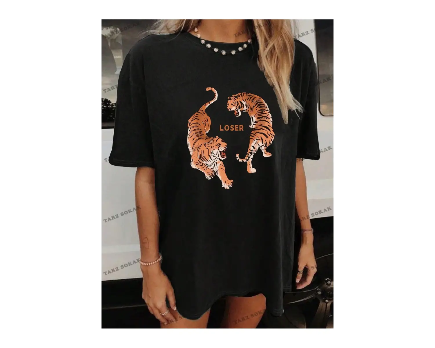 Unisex BAY  Mantar & Slogan Grafikli Düşük Omuzlu Tişört KOD-1392