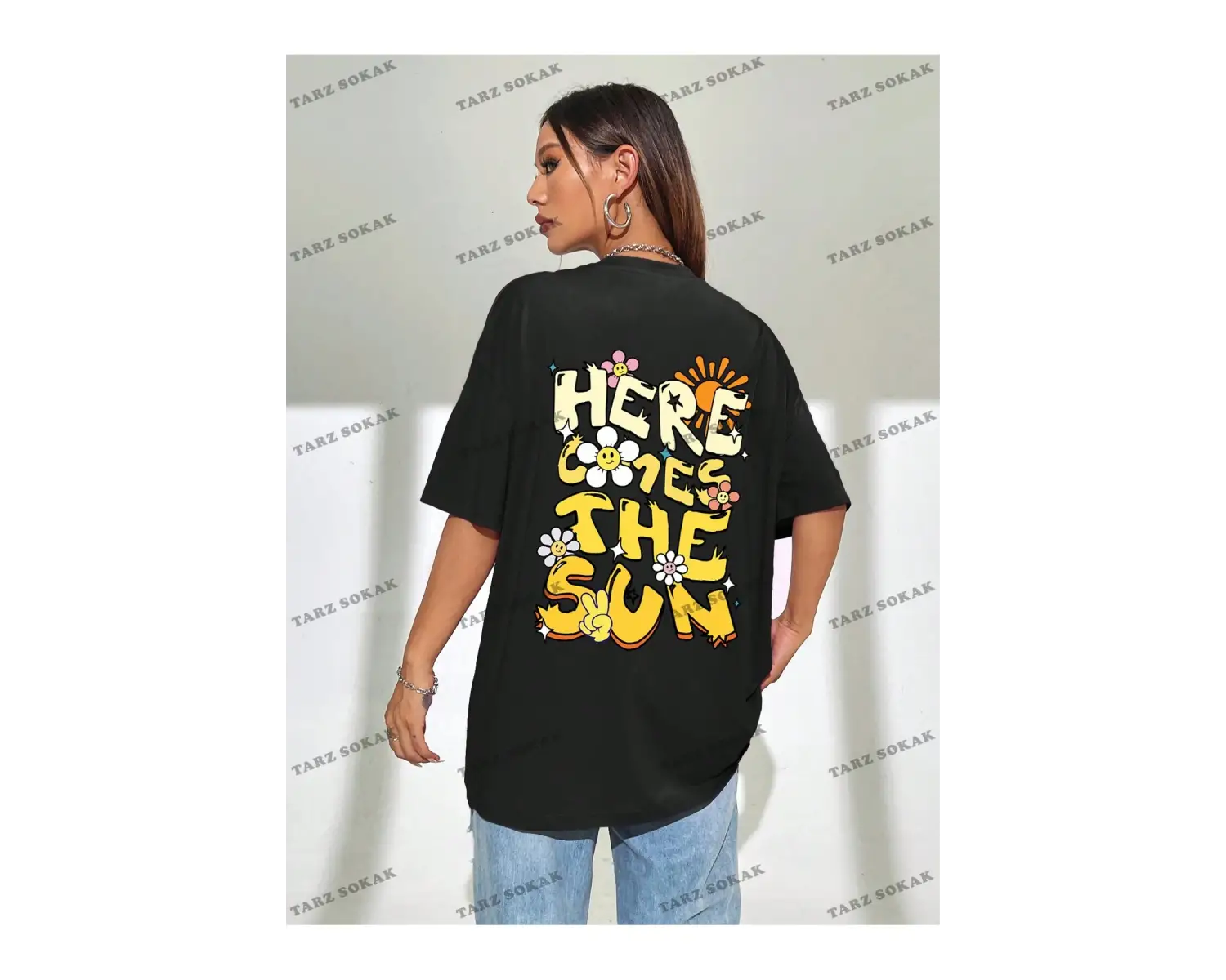 Unisex BAY  Mektup Baskılı Kapalı Omuz Tişört KOD-1353