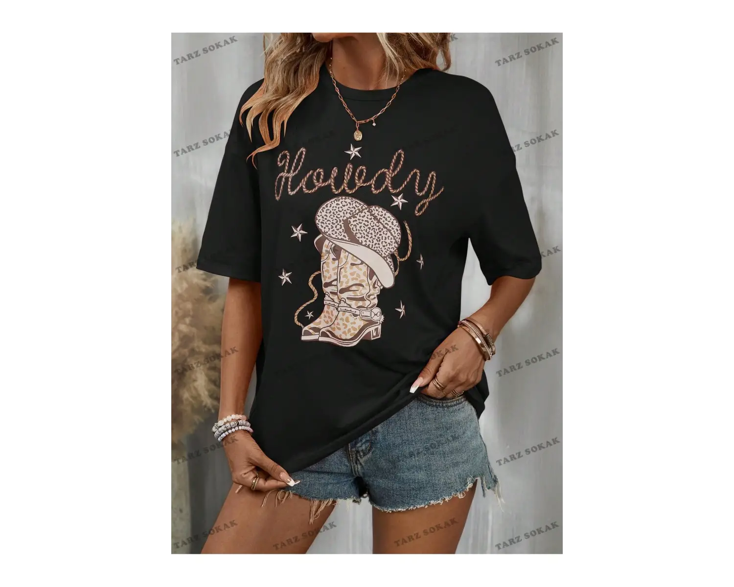 Unisex BAY  Mektup ve Şapka Desenli Damla Omuz Tişört KOD-1326