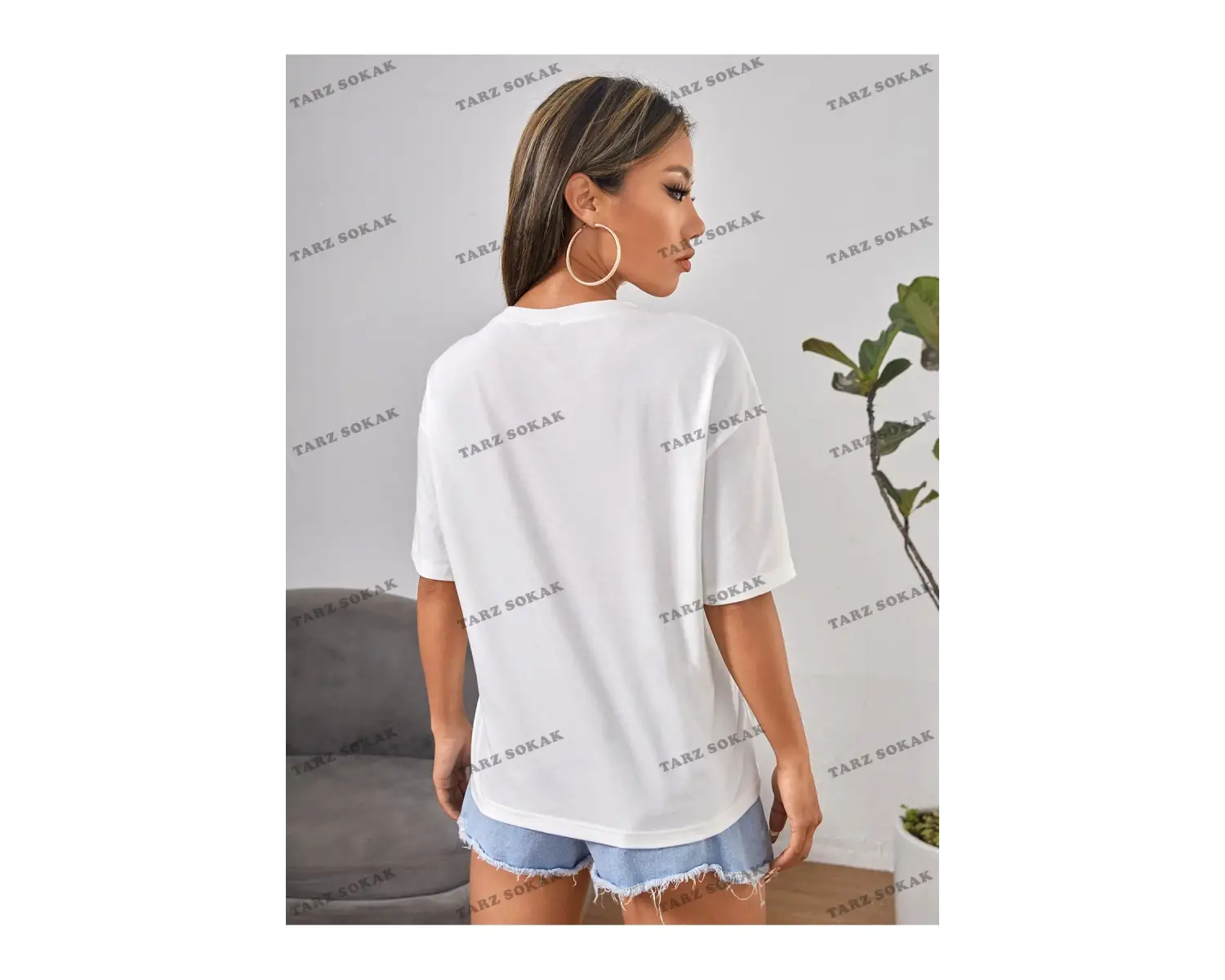 Unisex BAY  PETITE Göz ve Harf Grafik Damla Omuz Yazlık Giysiler Tişört KOD-1314