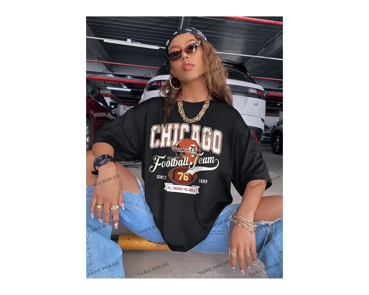 Unisex BAY  Rugby ve Slogan Grafikli Düşük Omuzlu Oversize Tişört KOD-1389