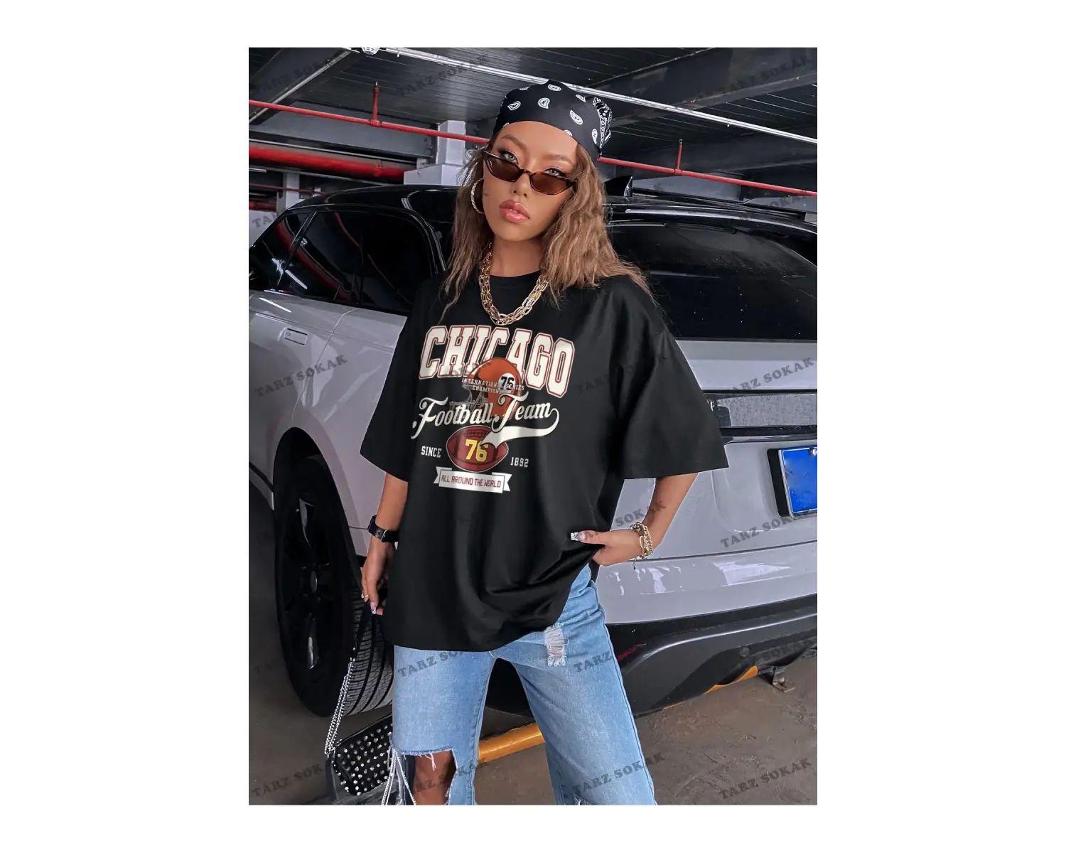 Unisex BAY  Rugby ve Slogan Grafikli Düşük Omuzlu Oversize Tişört KOD-1389