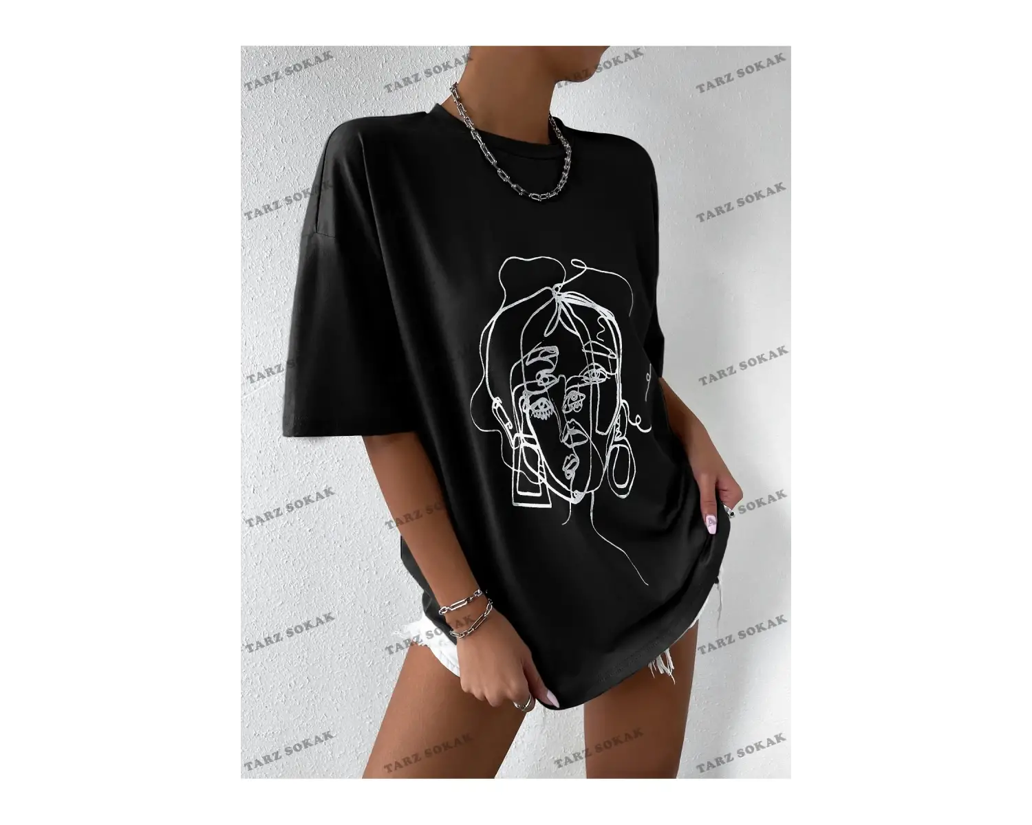 Unisex BAY  Şekil Grafiği Düşük Omuzlu Tişört KOD-1310