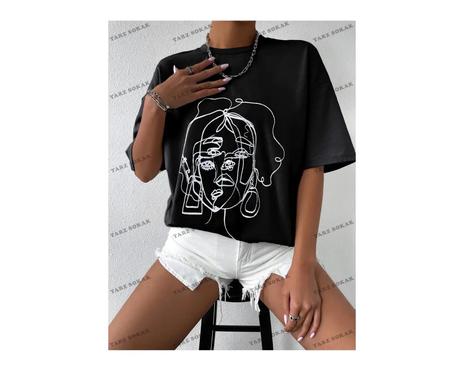 Unisex BAY  Şekil Grafiği Düşük Omuzlu Tişört KOD-1310