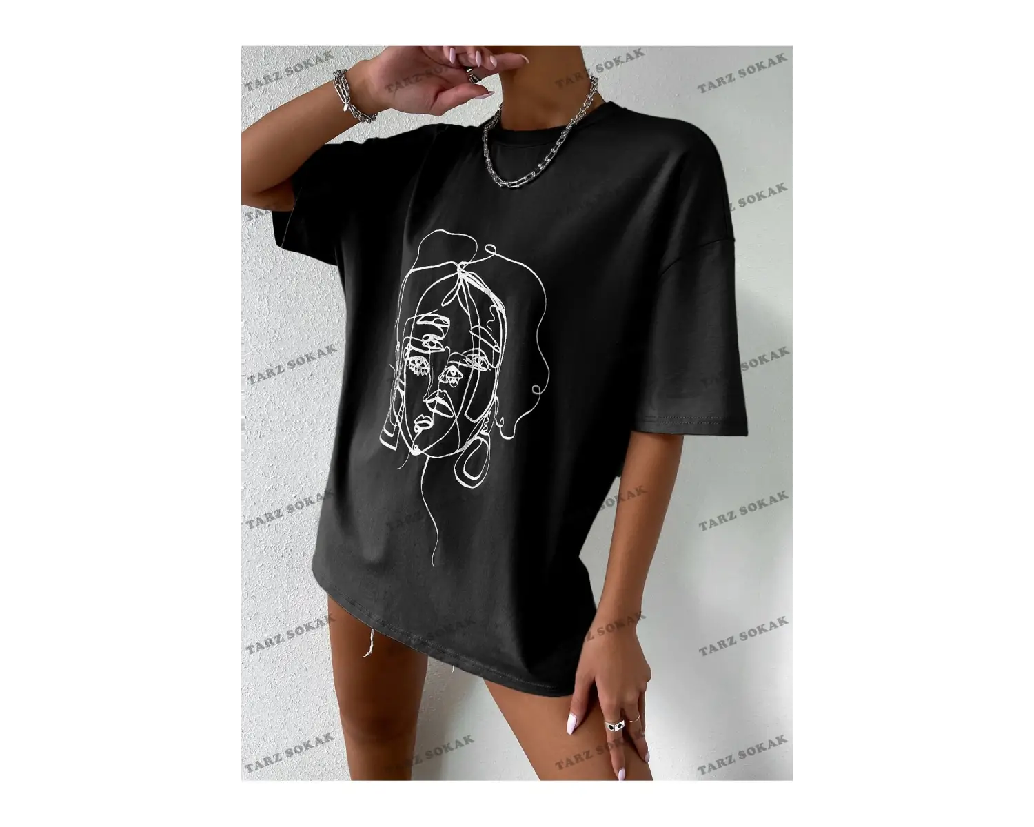 Unisex BAY  Şekil Grafiği Düşük Omuzlu Tişört KOD-1310