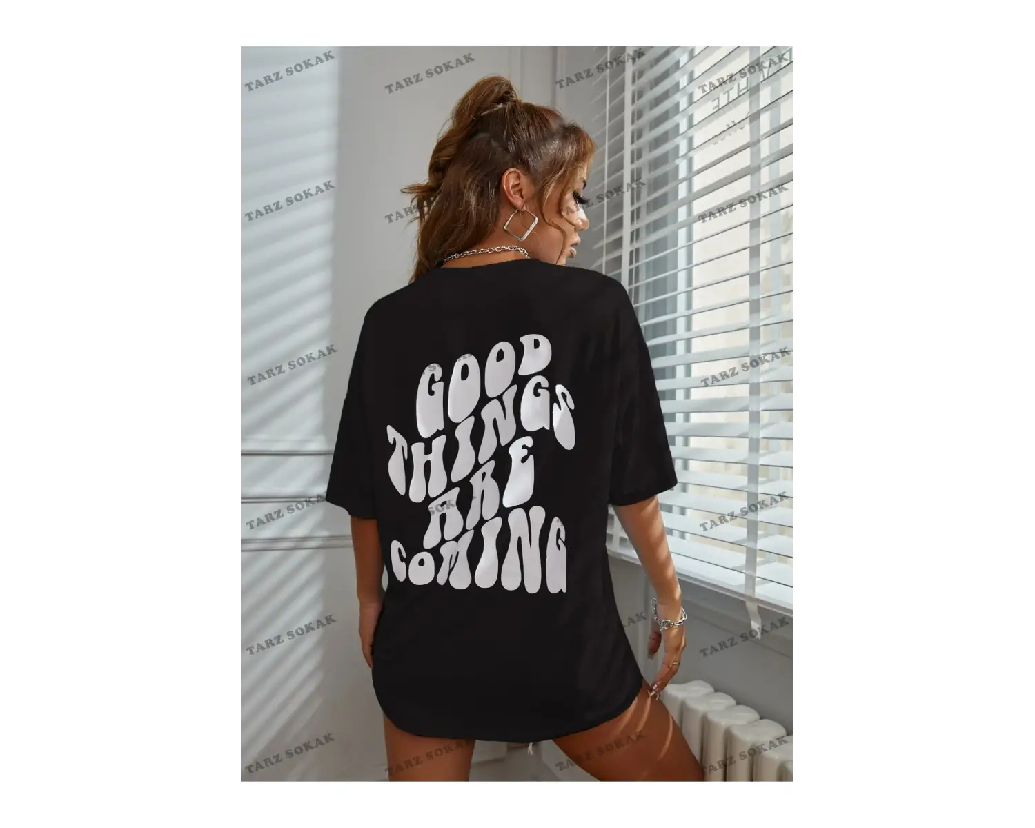 Unisex BAY  Slogan Grafikli Düşük Omuzlu Tişört KOD-1370