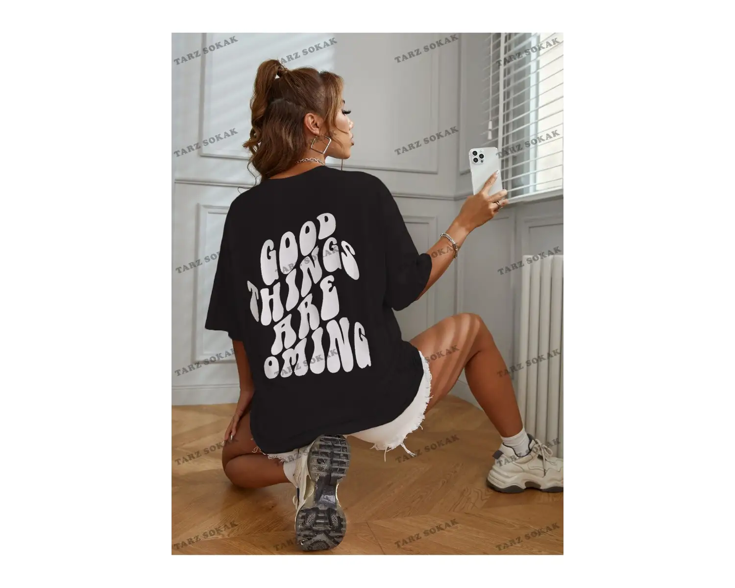 Unisex BAY  Slogan Grafikli Düşük Omuzlu Tişört KOD-1370