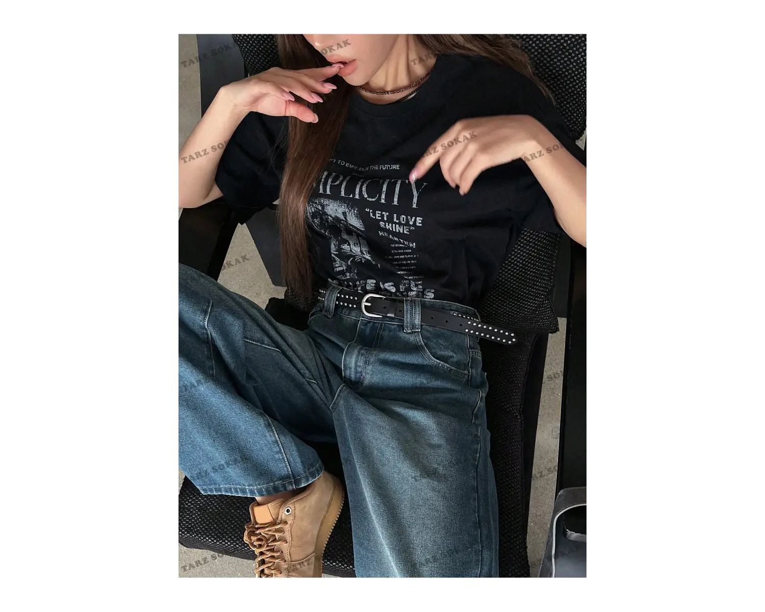 Unisex BAY  Sloganlı Grafik Düşük Omuz Tişört KOD-1378