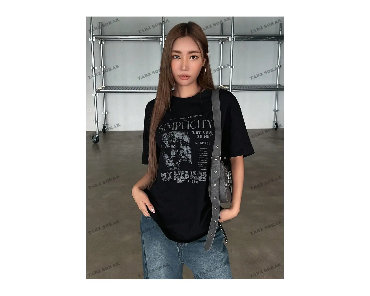 Unisex BAY  Sloganlı Grafik Düşük Omuz Tişört KOD-1378