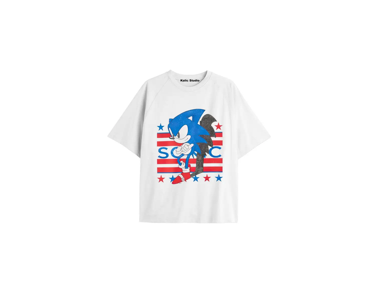 UNİSEX Bay Sonic Desenli Beyaz Yazlık T-shirt