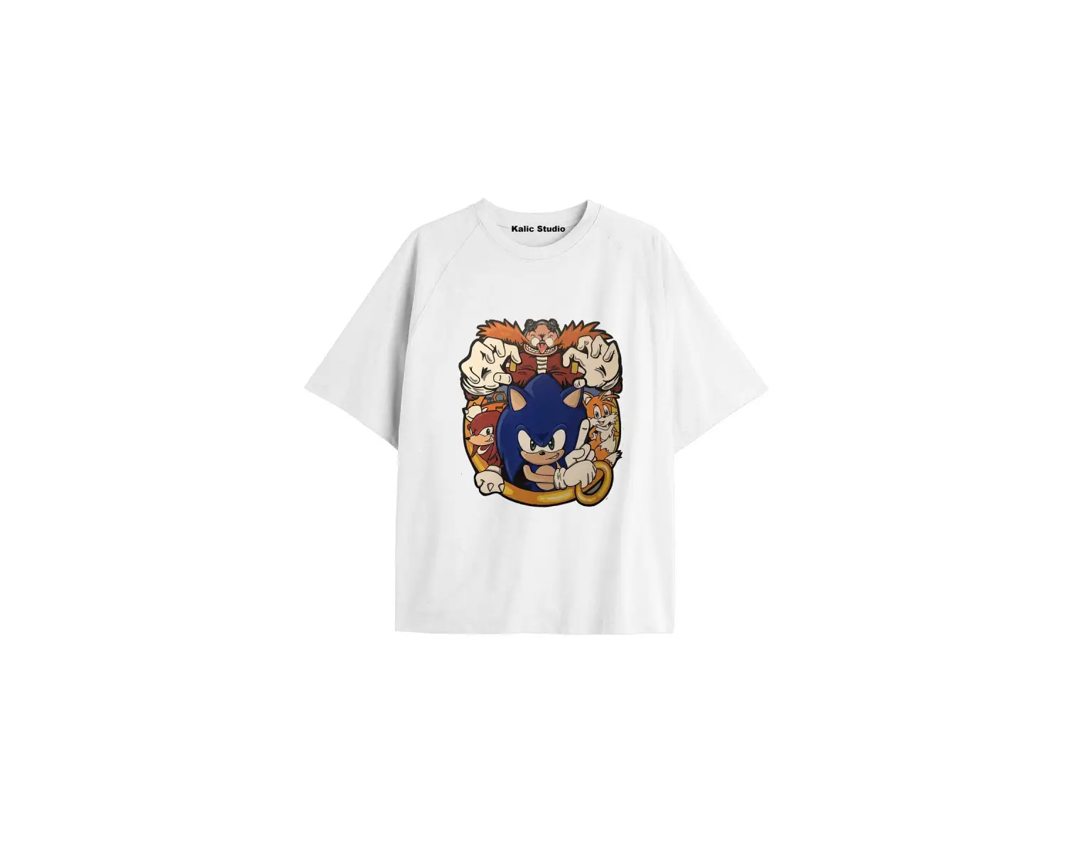 UNİSEX Bay Sonic Desenli Beyaz Yazlık T-shirt