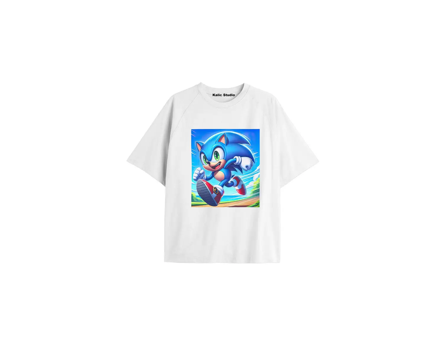 UNİSEX Bay Sonic Desenli Beyaz Yazlık T-shirt