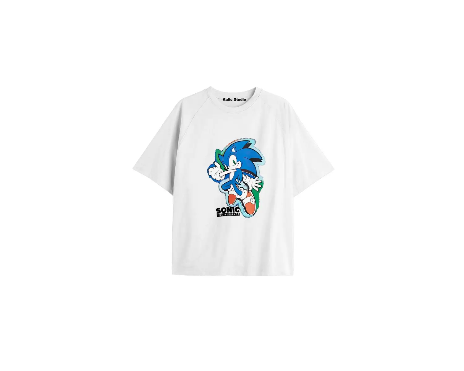UNİSEX Bay Sonic Desenli Beyaz Yazlık T-shirt