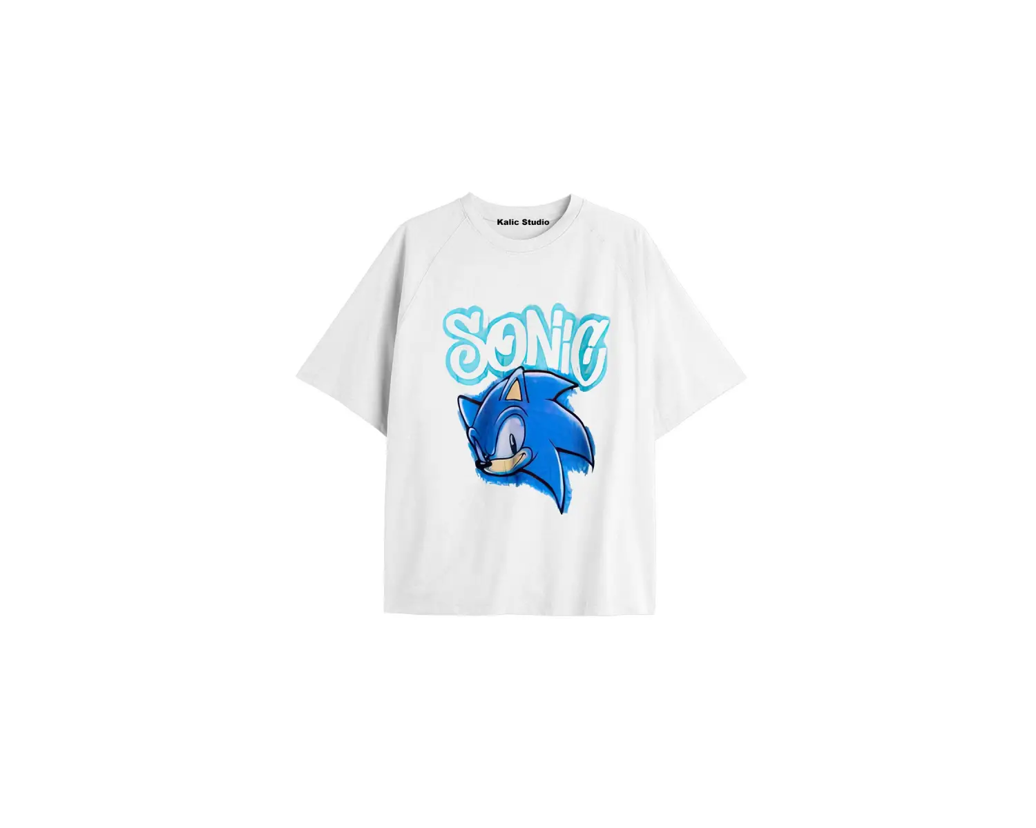 UNİSEX Bay Sonic Desenli Beyaz Yazlık T-shirt