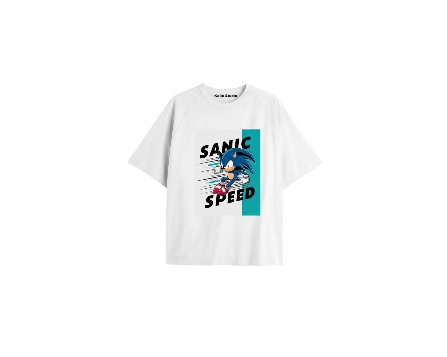 UNİSEX Bay Sonic Desenli Beyaz Yazlık T-shirt