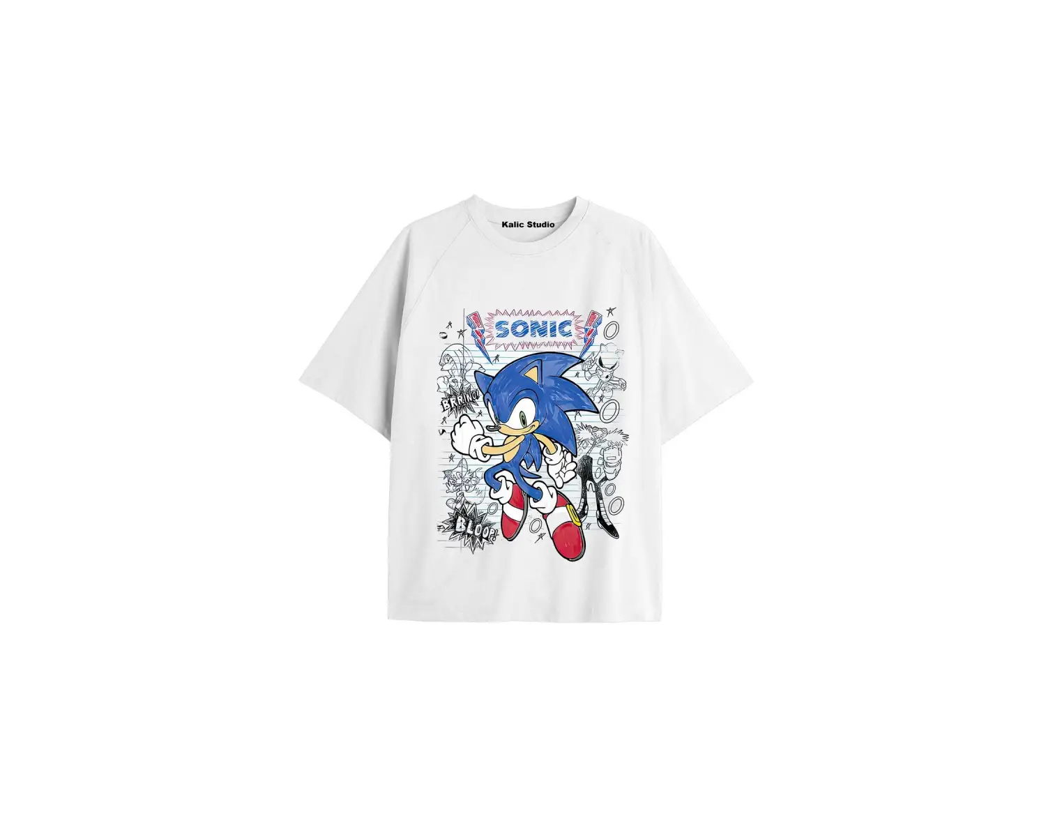 UNİSEX Bay Sonic Desenli Beyaz Yazlık T-shirt