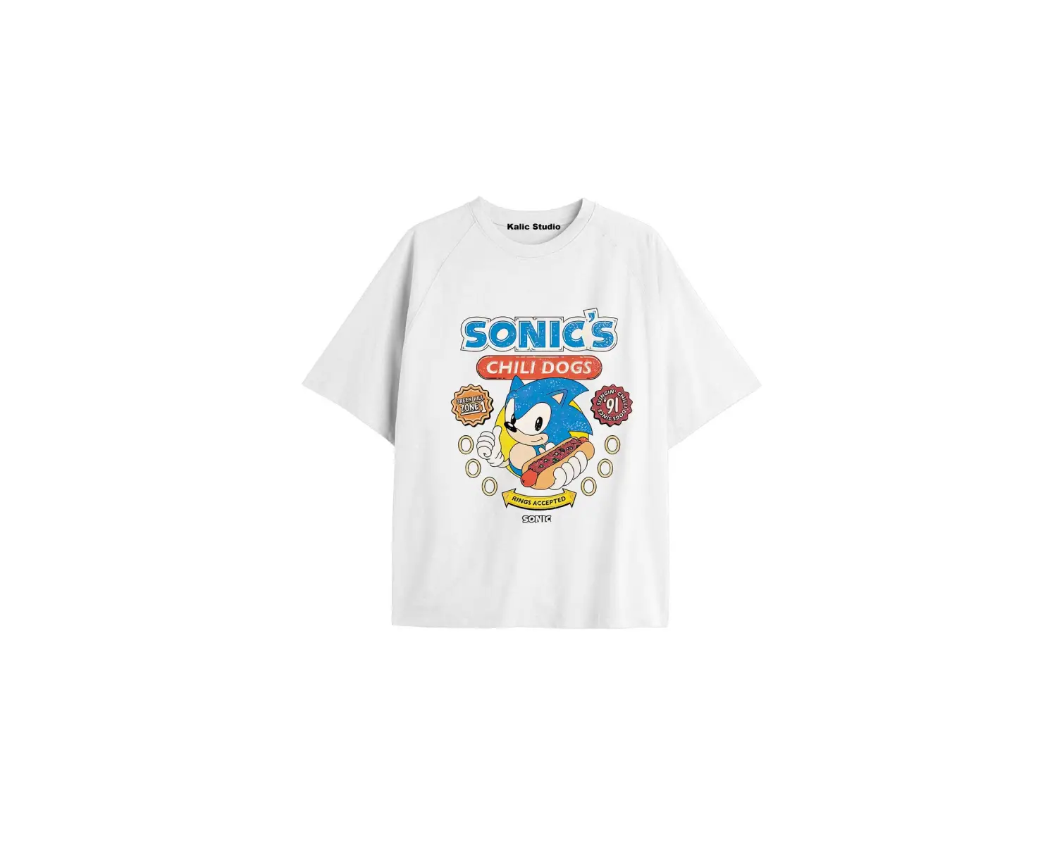 UNİSEX Bay Sonic Desenli Beyaz Yazlık T-shirt