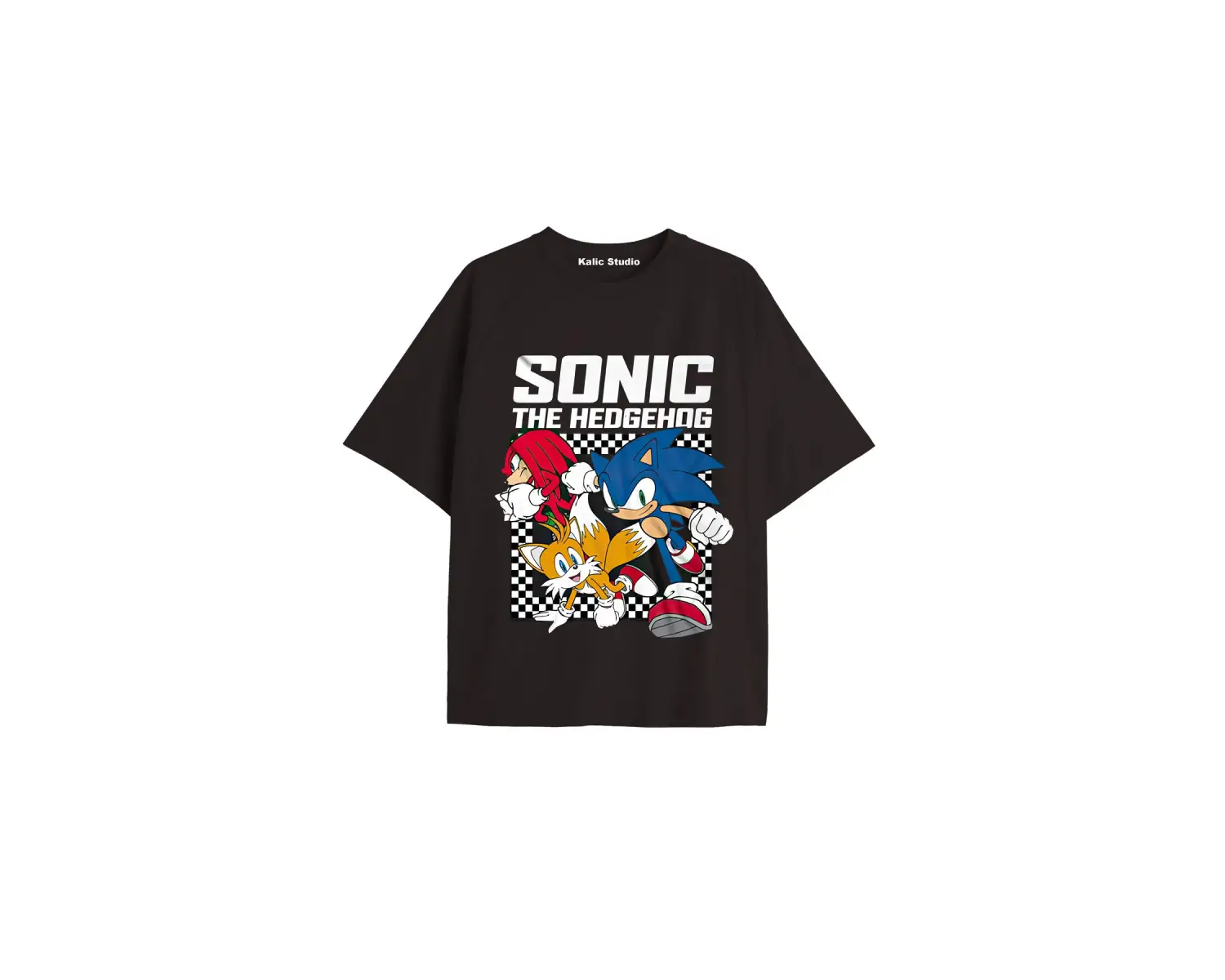 UNİSEX Bay Sonic Desenli Siyah Yazlık T-shirt