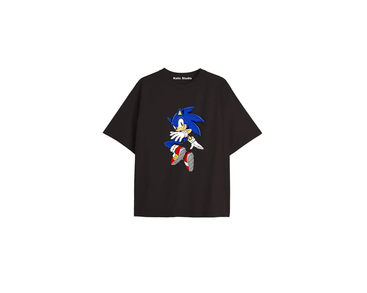 UNİSEX Bay Sonic Desenli Siyah Yazlık T-shirt