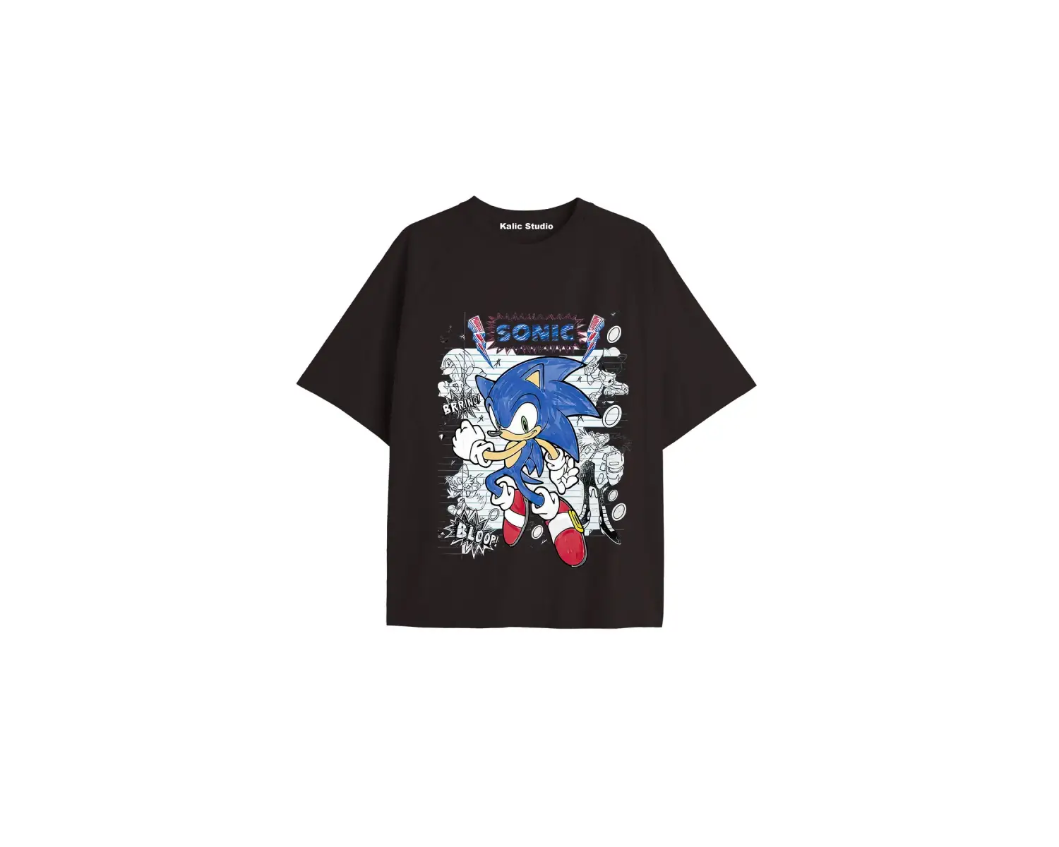 UNİSEX Bay Sonic Desenli Siyah Yazlık T-shirt