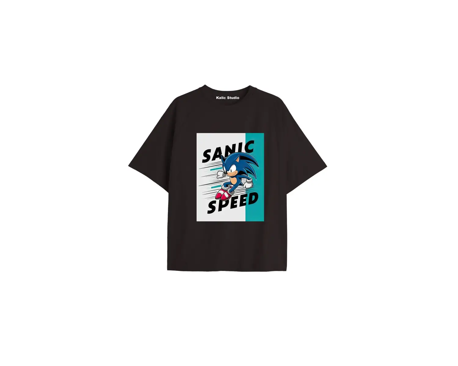 UNİSEX Bay Sonic Desenli Siyah Yazlık T-shirt