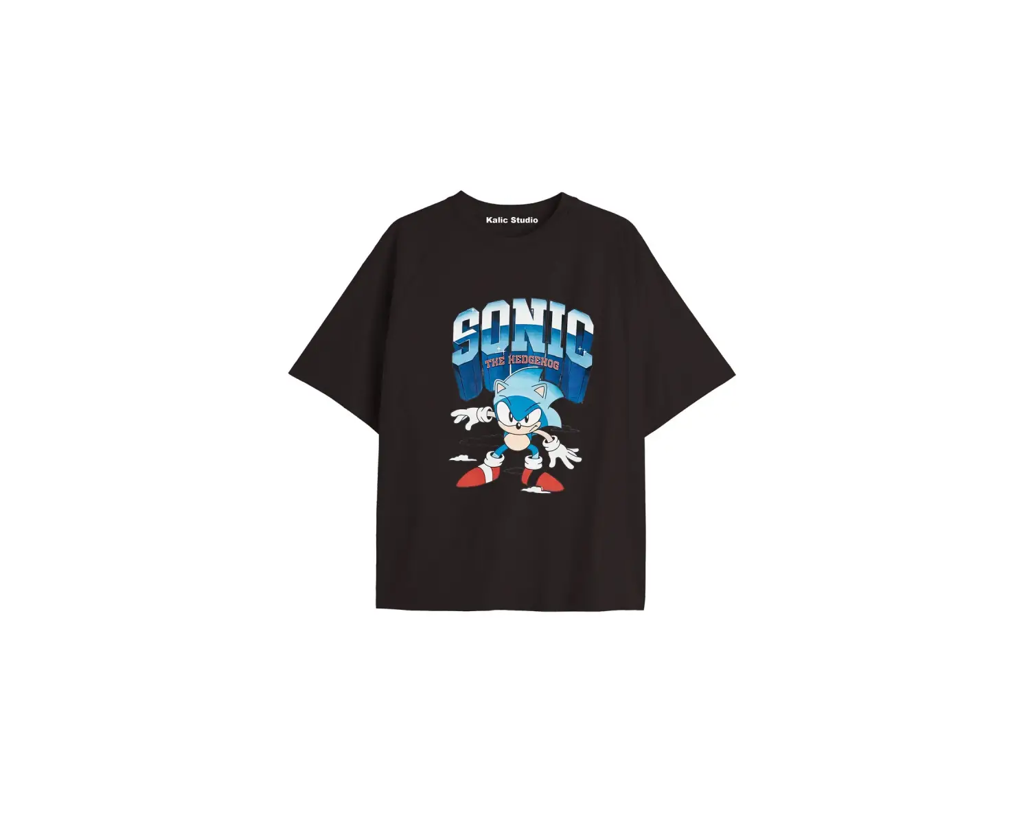 UNİSEX Bay Sonic Desenli Siyah Yazlık T-shirt