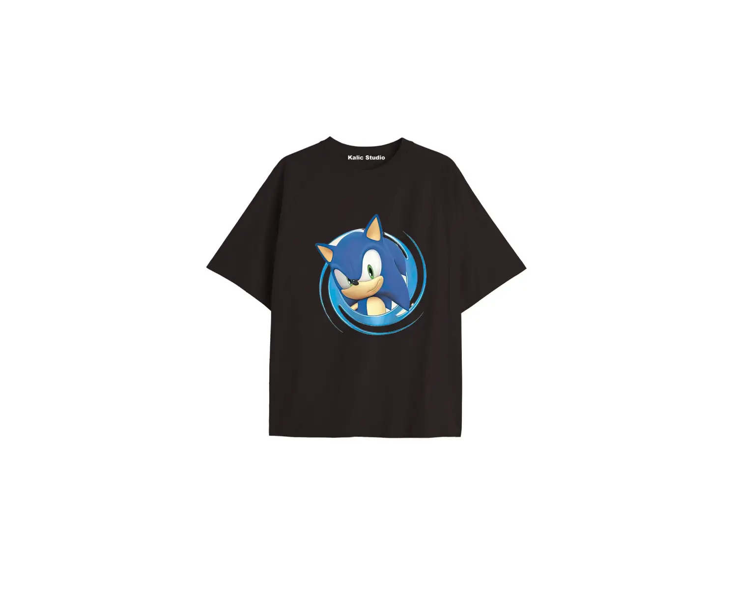 UNİSEX Bay Sonic Desenli Siyah Yazlık T-shirt